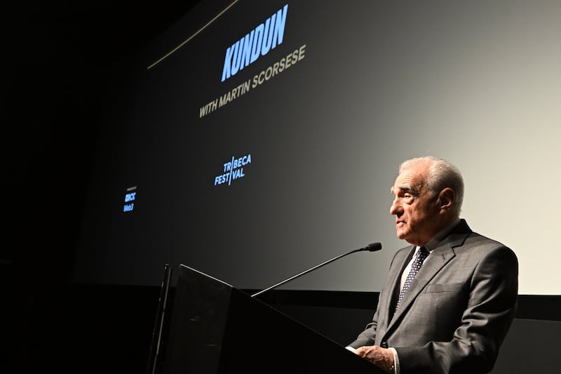 Film director Martin Scorsese speaks at the SVA Theatre ahead of the screening of his film, Kundun, about the Dalai Lama’s early life during the Tribeca Festival in New York June 6, 2025.