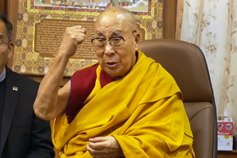 At his residence in Dharamsala, North India, March 10, 2025, the Dalai Lama marks the March 10 Uprising of 1959.