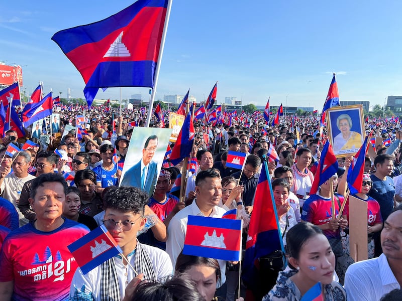 Cambodians rally to support the deployment of troops at the disputed Thailand-Cambodia border, in Phnom Penh, June 18, 2025.