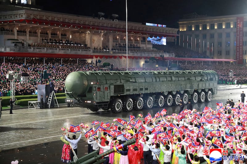 A military parade celebrates the 80th anniversary of the founding of the ruling Workers' Party of Korea in Pyongyang, North Korea, in this image released October 11, 2025 by the North Korean government.