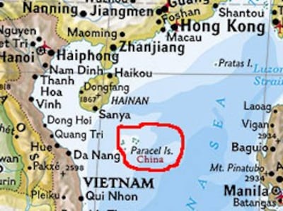 Khu vực quần đảo Hòang Sa có ghi chữ "china"