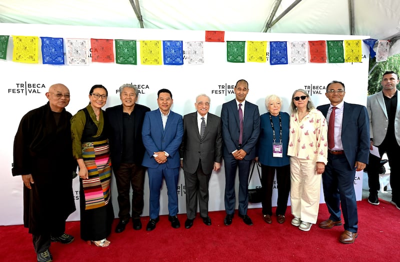 Martin Scorsese with the members of the original cast and crew of Kundun at the screening of his 1997 film on the Dalai Lama’s early life at the Tribeca Film Festival in New York on June 6, 2025.