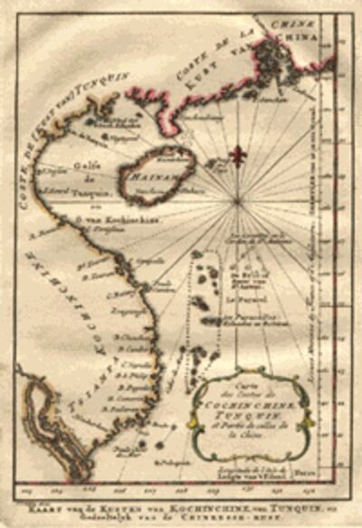 Bản đồ của Hòa Lan năm 1754 vẽ bờ biển Trung Quốc và Việt Nam. Wikipedia photo.